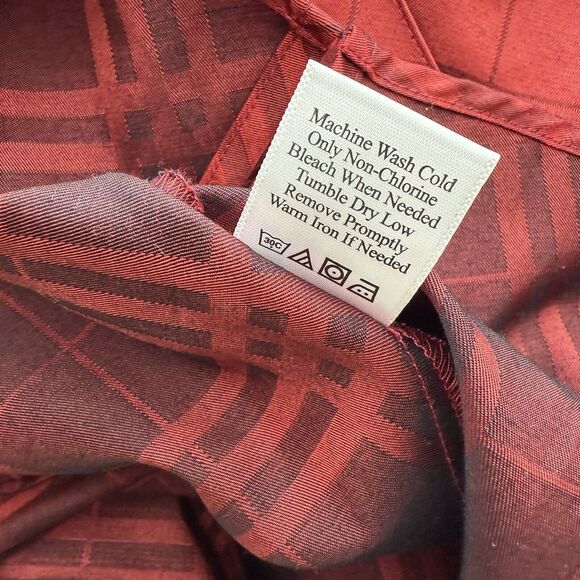 Coldwater Creek Red Zip Front Blouse PXL Plaid Collar Holiday Christmas Shiny - Picture 10 of 11